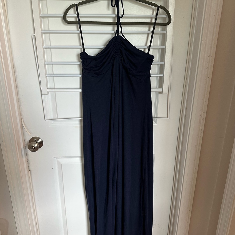 Elegant Navy Blue Halter Dress